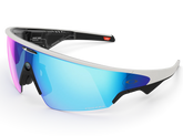 Sunglasses with blue and pink lenses on a white background