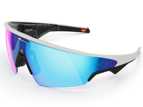 Sunglasses with blue and pink lenses on a white background